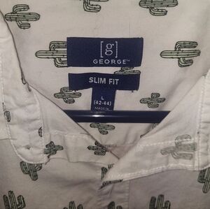 George Mens Cactus Print Slim Fit Button Down Sz L